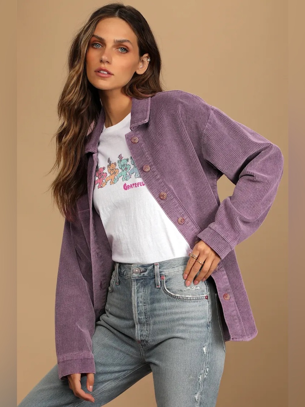 Lulu’s Take the Chill Off Lavender Corduroy Shacket